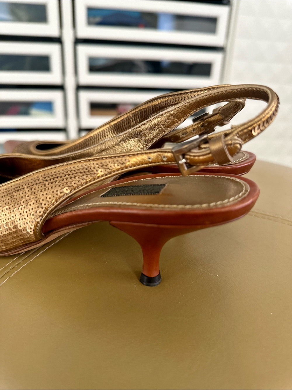 Prada Vintage Pointed Slingback Heels brown leather and sequins. Size 39.5 - Picture 6 of 10